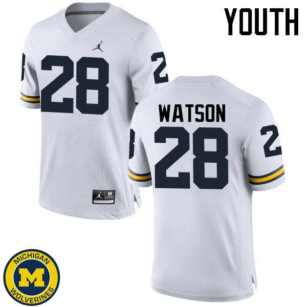 Youth University of Michigan #28 Brandon Watson White NCAA Player Game Jersey